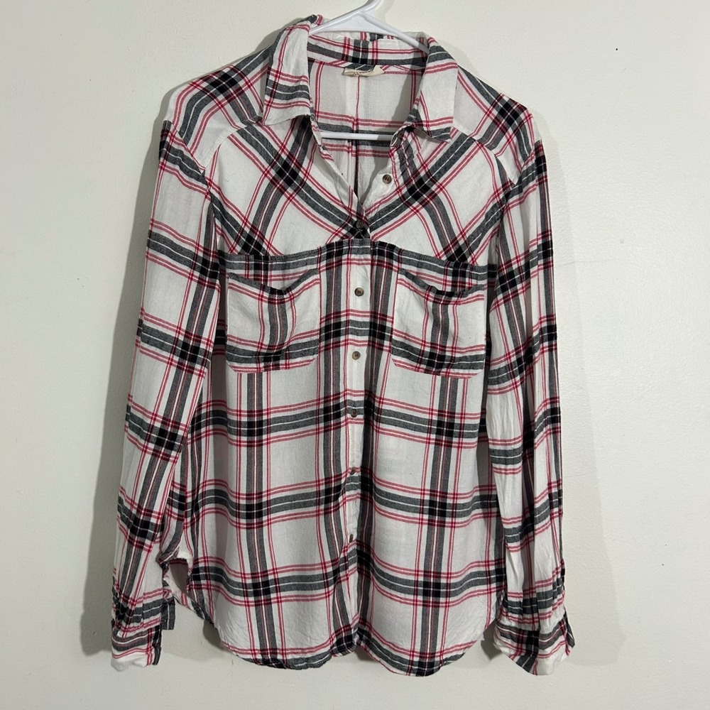 Ace Delivery White Red Black Plaid Flannel Button Down Shirt Womens‎ Medium